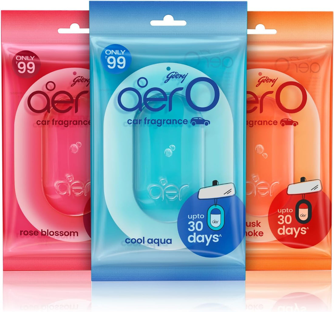 Godrej Aer O Hanging Car Air Freshener – Assorted 3-Pack (22.5 g Each) | Long-Lasting Gel up to 30 Days | Car Accessories | Falcon Drop UAE