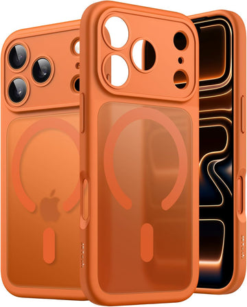 JETech Magnetic Case for iPhone 17 Pro (6.3") – MagSafe Compatible, Camera Lens Full Protection, Translucent Matte Slim Shockproof Cover – Orange | Falcon Drop UAE