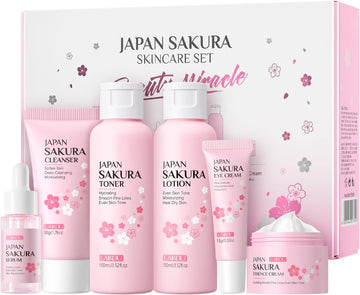 LAIKOU Sakura 6-Piece Skincare Set – Hydrating & Revitalizing Gift Box for Women/Teens | Cleanse, Tone, Nourish, Anti-Aging | Falcon Drop UAE