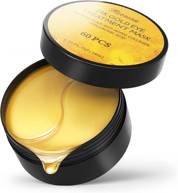 Fivewan 24k Gold Under Eye Patches - 60 Pcs Eye Mask Pure Gold Anti-Ageing Collagen Hyaluronic Acid Under Eye Mask for Removing Dark Circles, Puffiness & Wrinkles Refresh Your Skin