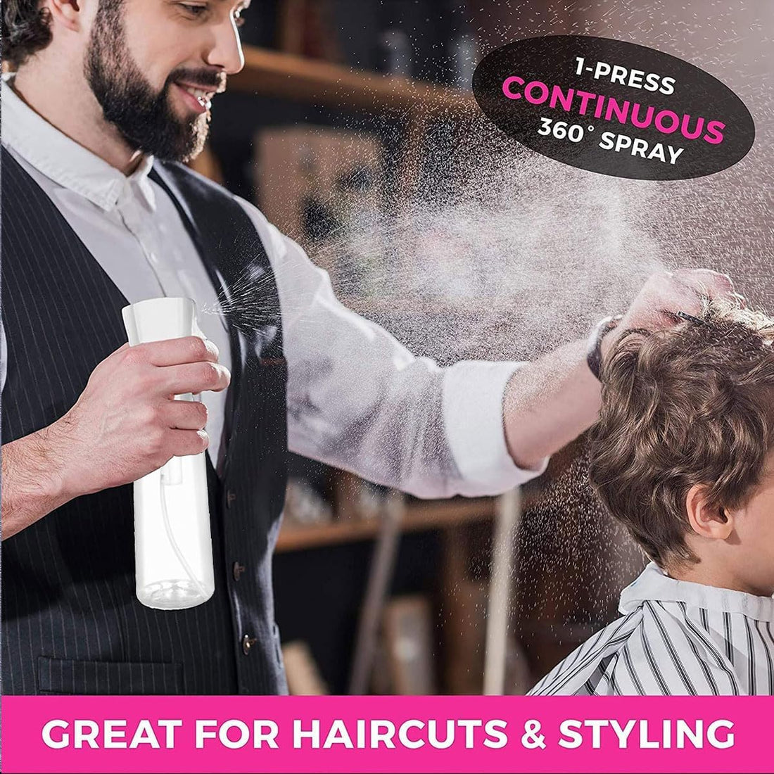 Continuous Spray Bottle Plastic Empty Hair Mist Sprayer Ultra Fine Water Mister for Hairstyling Cleaning Salons Plants Pet Care (300ml, Transparent White)