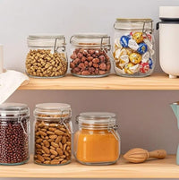 Premify 6-Pack Airtight Glass Jars with Clear Preserve Seal & Wire Clip – Ideal for Canning, Kitchen Storage, Overnight Oats, Pickles, Spices, & Pantry Organization
