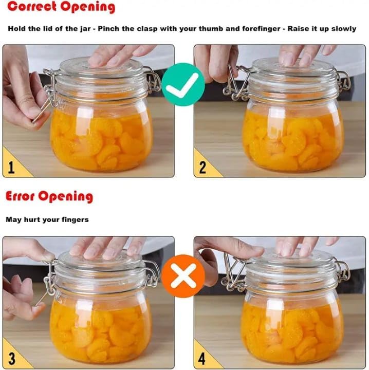 Premify 6-Pack Airtight Glass Jars with Clear Preserve Seal & Wire Clip – Ideal for Canning, Kitchen Storage, Overnight Oats, Pickles, Spices, & Pantry Organization