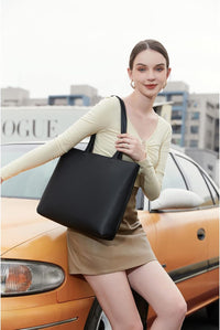 MEEGIRL Women's PU Leather Tote: Sleek Work/School Bag with Zipper & Inner Pocket