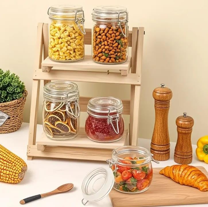 Premify 6-Pack Airtight Glass Jars with Clear Preserve Seal & Wire Clip – Ideal for Canning, Kitchen Storage, Overnight Oats, Pickles, Spices, & Pantry Organization