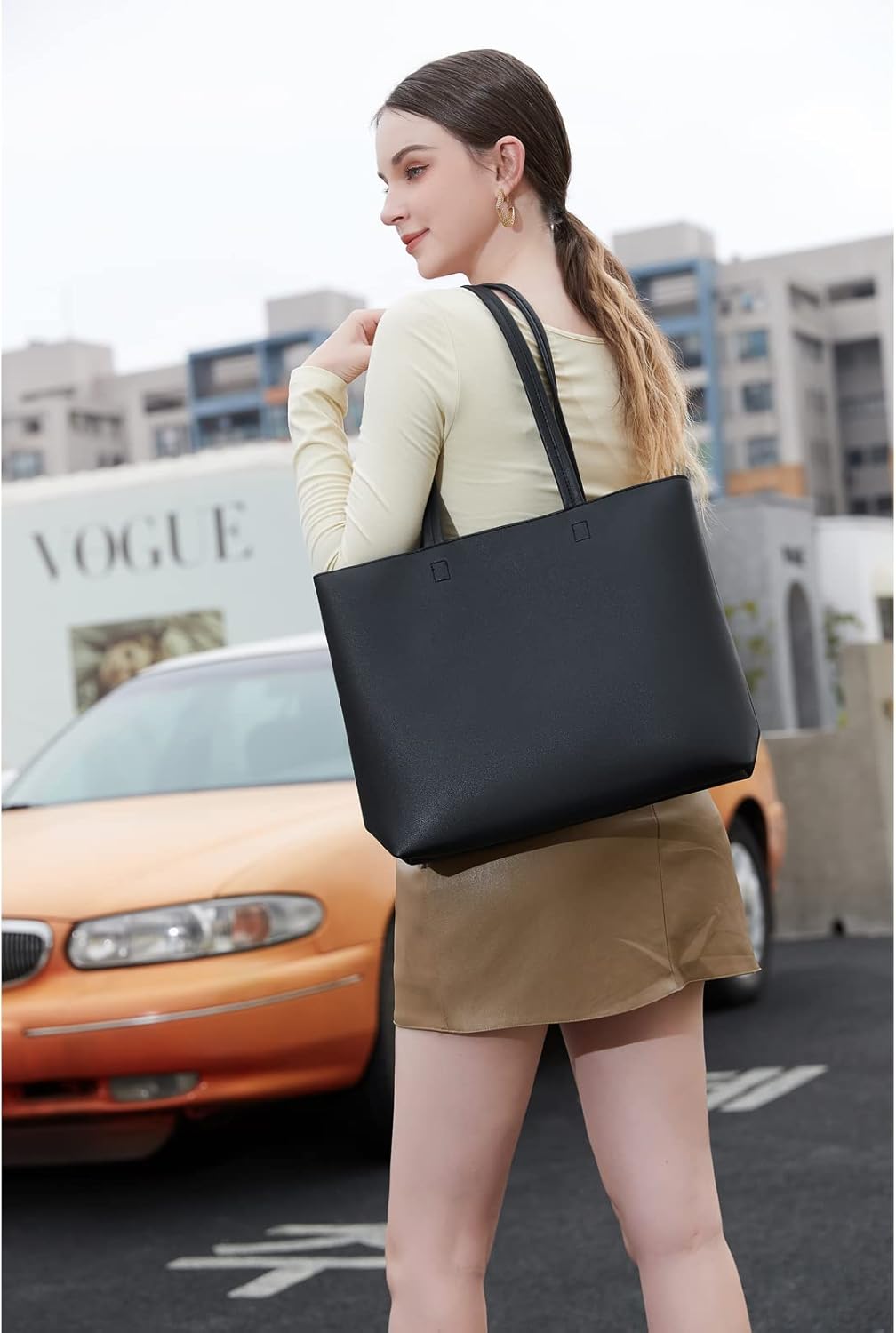 MEEGIRL Women's PU Leather Tote: Sleek Work/School Bag with Zipper & Inner Pocket