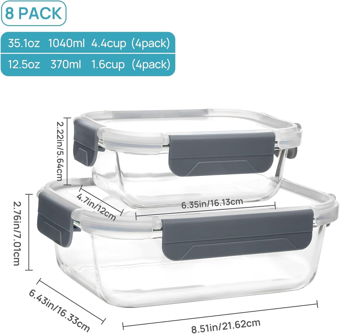 Vtopmart 8-Piece Glass Meal Prep Set: Microwave, Oven, Freezer & Dishwasher-Safe Containers with Snap Lids