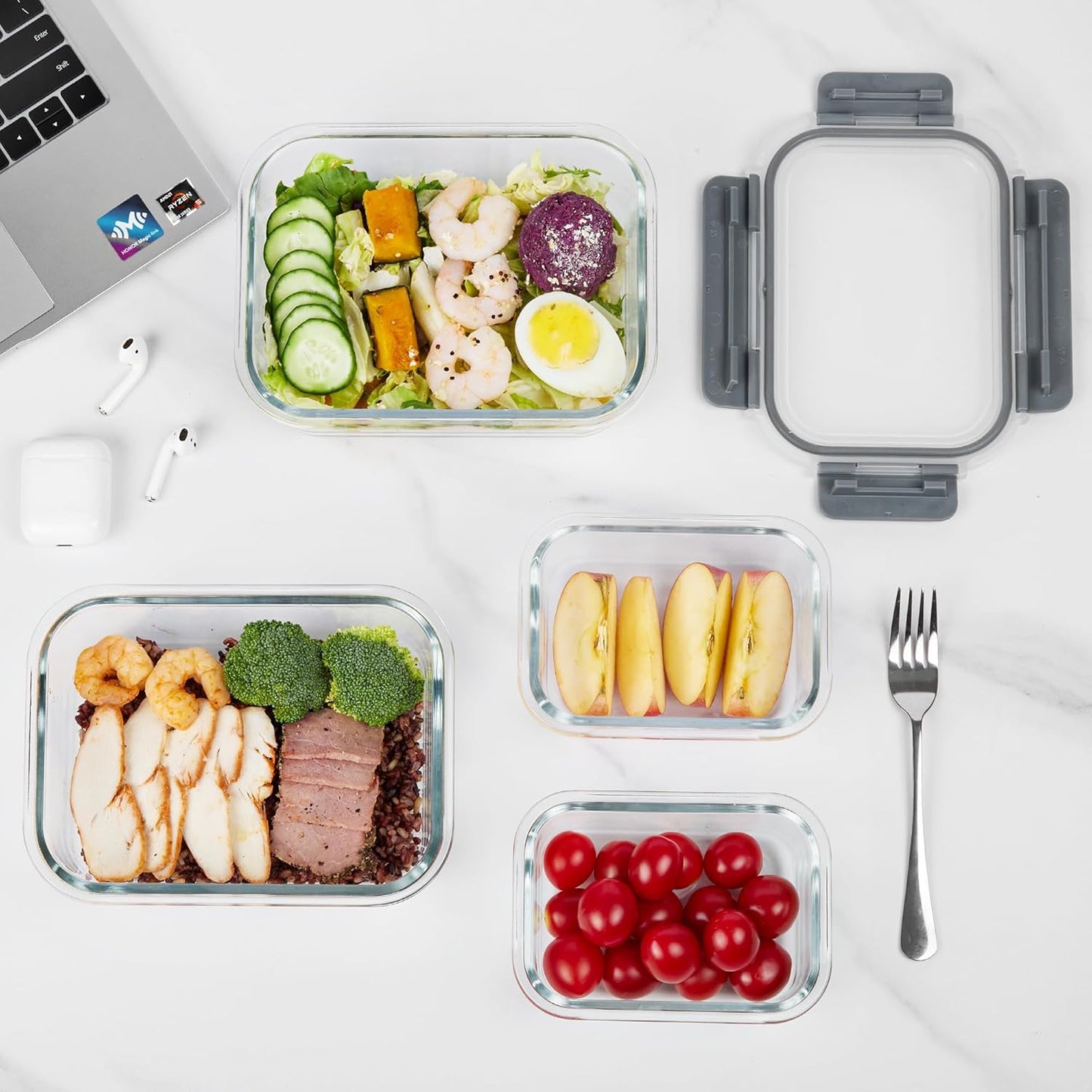 Vtopmart 8-Piece Glass Meal Prep Set: Microwave, Oven, Freezer & Dishwasher-Safe Containers with Snap Lids