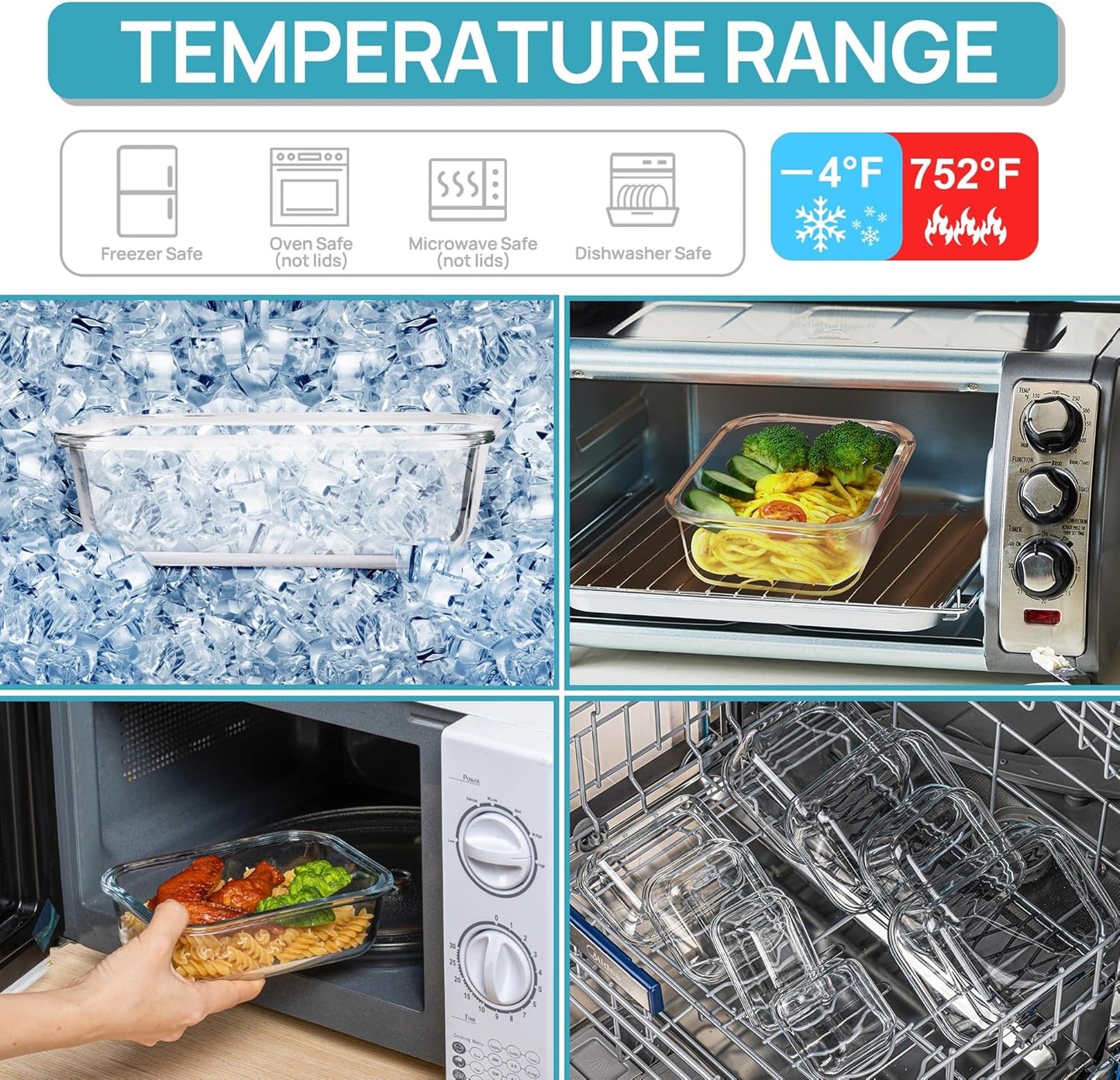 Vtopmart 8-Piece Glass Meal Prep Set: Microwave, Oven, Freezer & Dishwasher-Safe Containers with Snap Lids